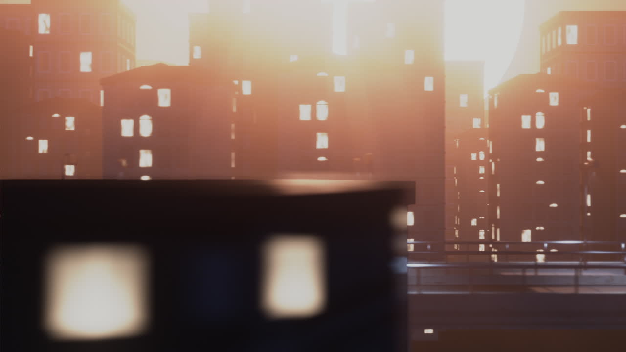 Following city bridge road in warm sunset light