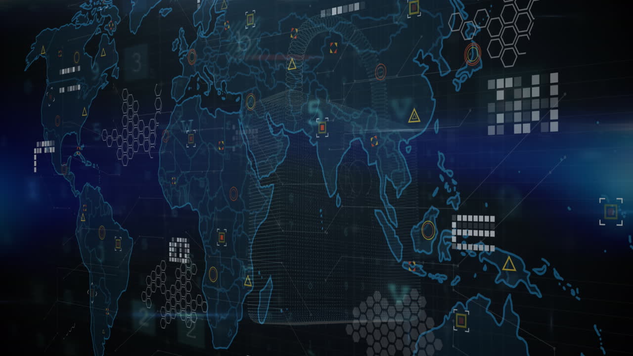 Animation of financial data processing and world map