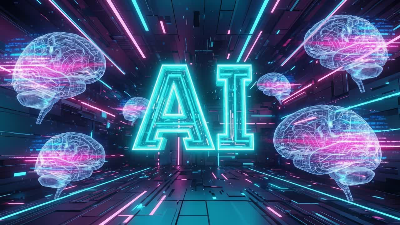 Dynamic Visuals of Artificial Intelligence: A Futuristic Representation Showcasing Neural Connections and Digital Innovations in a Vibrant, Tech-Inspired Environment