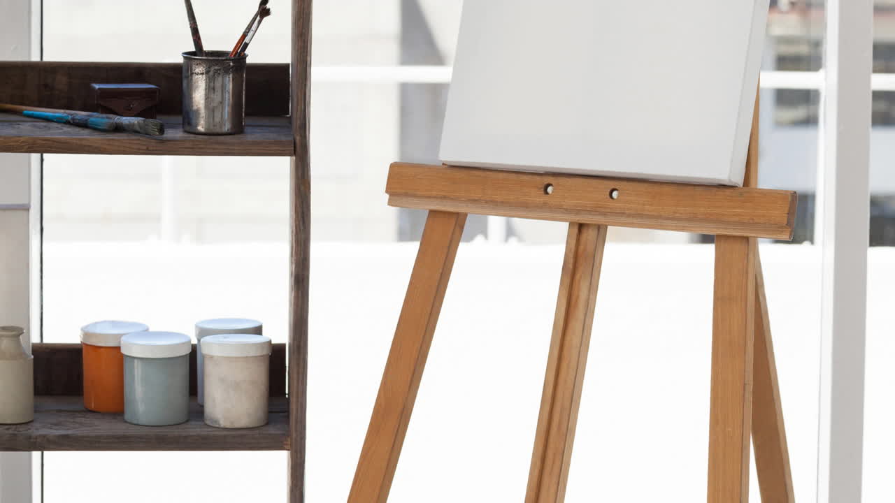 Animation of blank canvas on easel in art studio