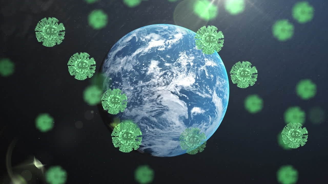 animación de las células del virus sobre un globo y un fondo negro