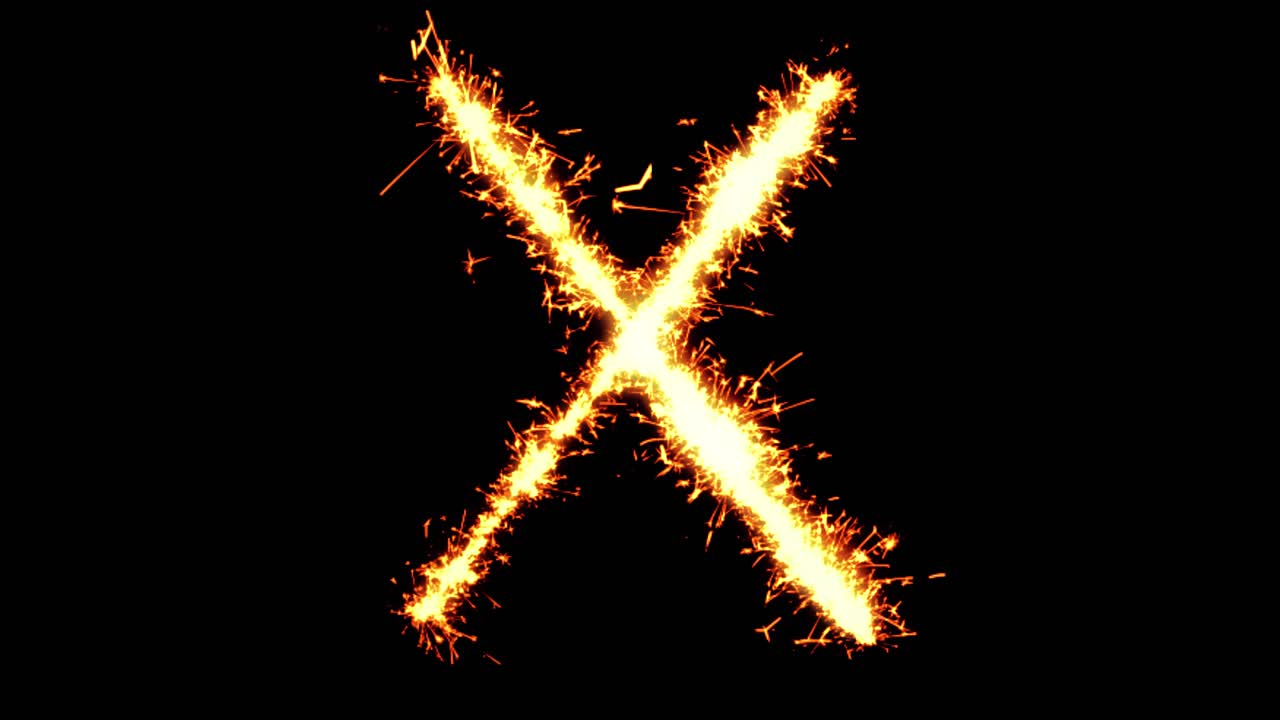 Alphabet x text sparkler writing with glitter sparks particles firework on black 4k loop background