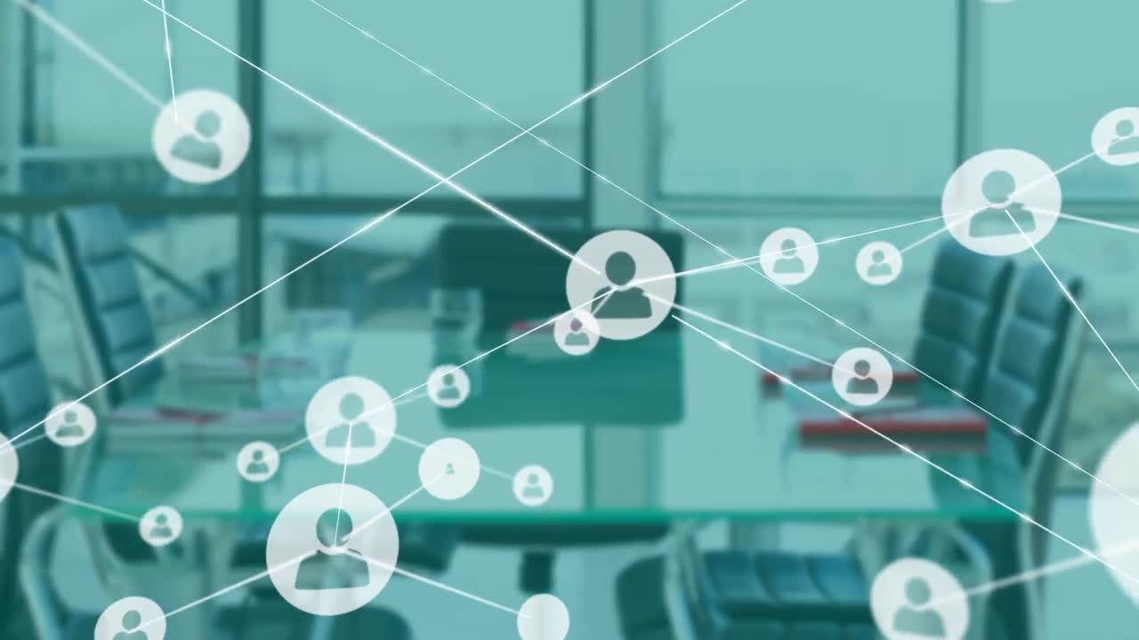 Animation af netværk af forbindelser med ikoner over kontor