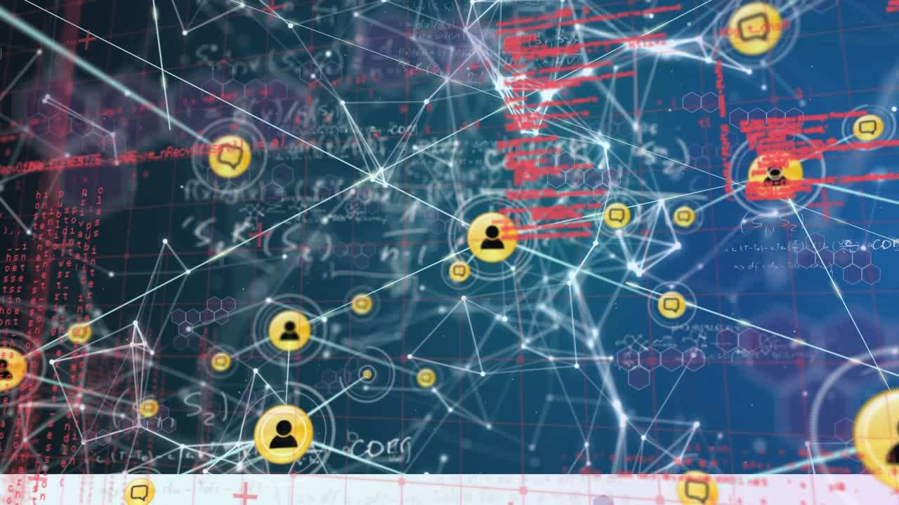 animación del procesamiento de datos e iconos sobre fondo azul