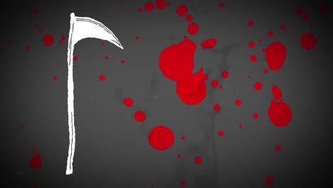 Animation-of-red-blots-over-scythe-on-grey-background