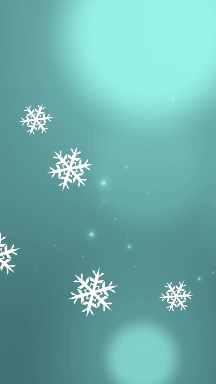 Animation of snowflakes falling against spots of light on blue background with copy space