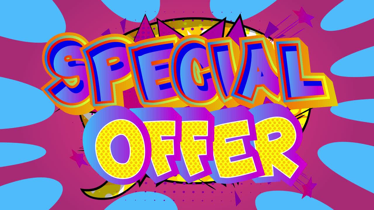 oferta especial - palabras de cómics. venta, compras, tienda concepto de negocio minorista.