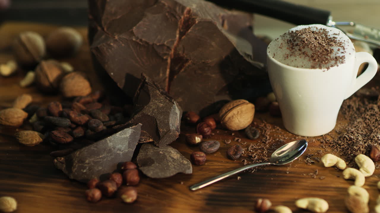 el jarabe de chocolate se vierte en la superficie de la crema batida. una deliciosa bebida dulce