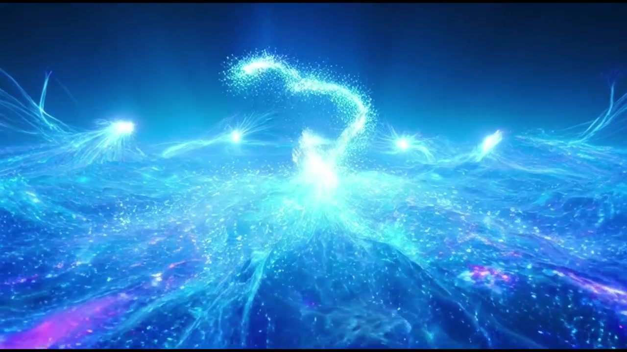 抽象数字海浪，带有发光粒子和光迹