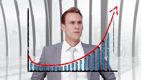 a businessman using a graphic interface