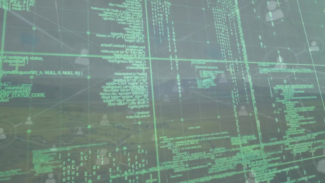 animación de la red de conexiones con iconos sobre el paisaje