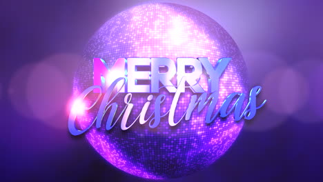 Feliz-Navidad-Con-Luz-De-Neón-Violeta-Y-Bola-De-Discoteca-En-El-Escenario.