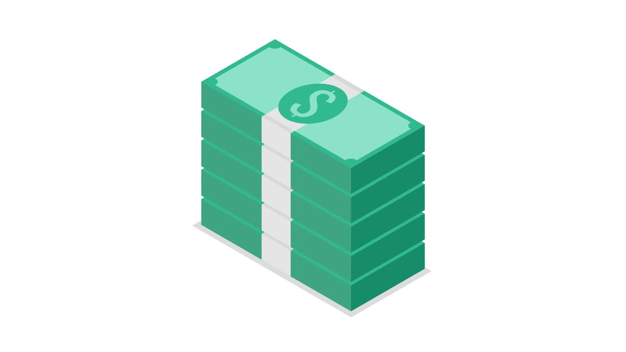 Money Stacks. Isometric loop animation on white background. 4K resolution.