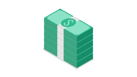 montones de dinero. animación de bucle isométrico en fondo blanco. resolución de 4k.