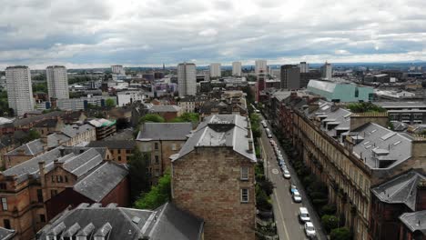 glasgow city center buildings in scotland, united kingdom - drone shot