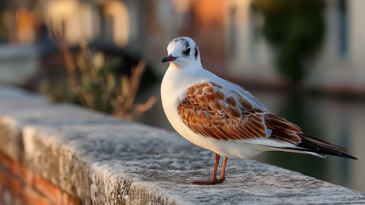 Un uccello maestoso appollaiato con grazia su una sporgenza di pietra che si affaccia su un corso d'acqua calmo, catturando la bellezza della natura alla luce dell'ora d'oro.