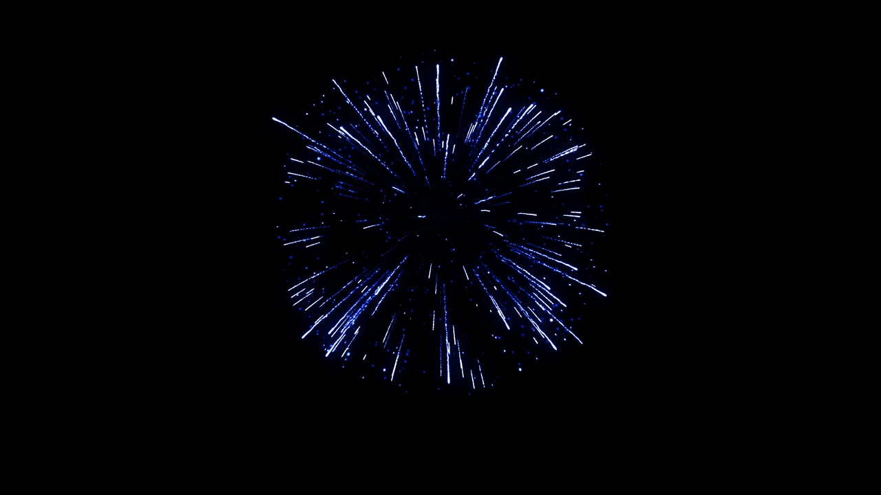 Stella filante blu brillante che esplode con energia su sfondo nero. Ideale per sovrapposizioni dinamiche a tema festività ed eventi.