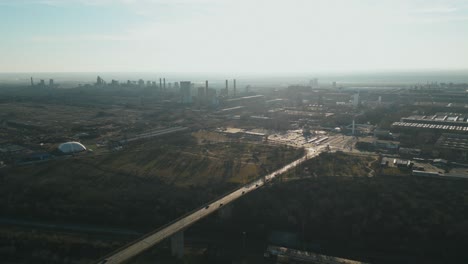 road bridge near liberty galati steel plant in galati, romania. aerial wide shot