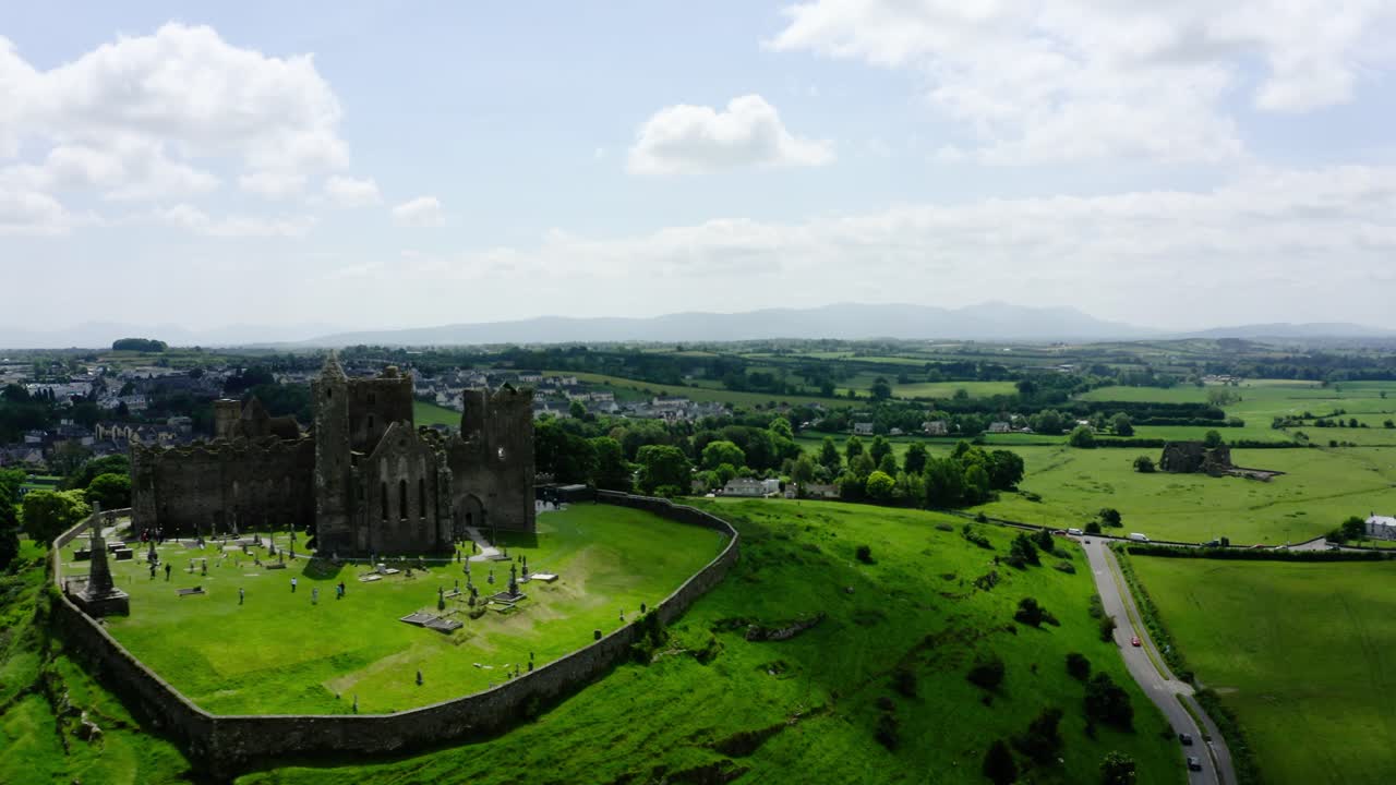 Aerial view of Ireland's popular tourist attraction, Rock of Cashel.