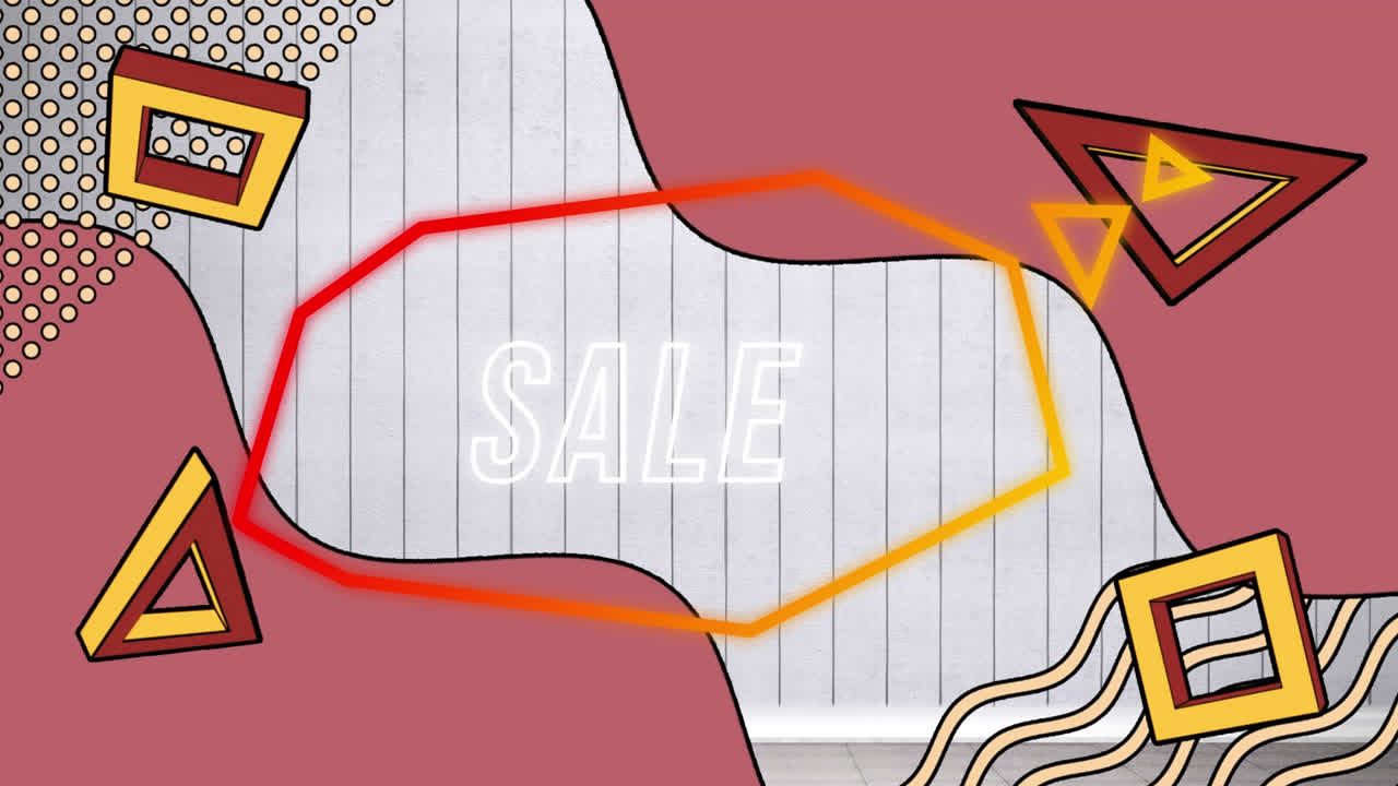 추상적인 배경 위의 레트로 스피치 버블에서 판매 텍스트의 애니메이션