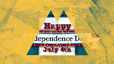 animation of happy independence day, mathematical equations and yellow screen