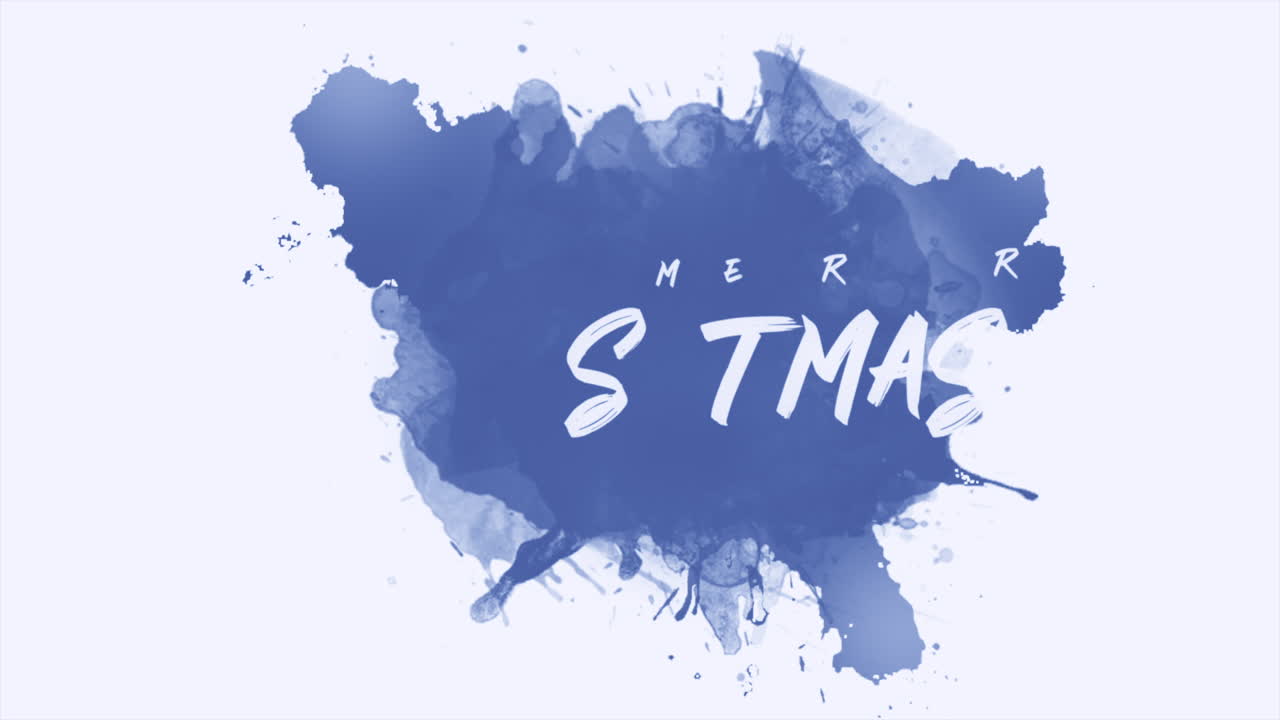 texto de feliz navidad con tinta de acuarela azul sobre fondo blanco