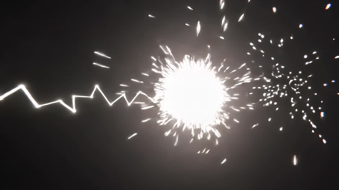明るい点から輝くコアが火花を散らし、ギザギザの線でバーストを形成し、虚空に火花を放出しています。