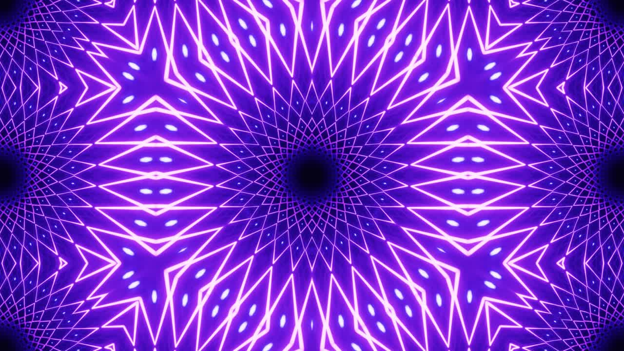 Star symmetry. Hologram pattern. Vj loop motion design kaleidoscope background. Abstract bg motion graphics 3d symmetrical glowing kaleidoscopic construction. Night club vj. Sci-fi background.