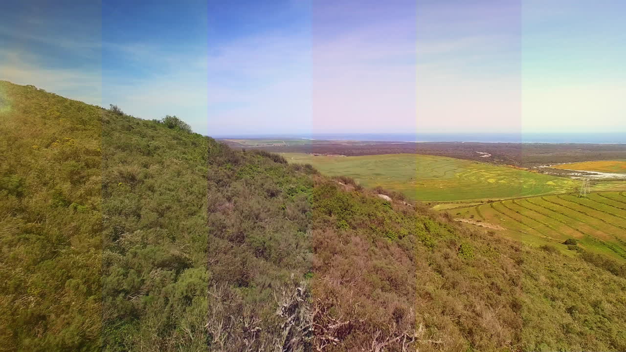 투명한 줄무 ⁇  오버레이의 복합 이미지와 풀 ⁇ 의 공중 사진