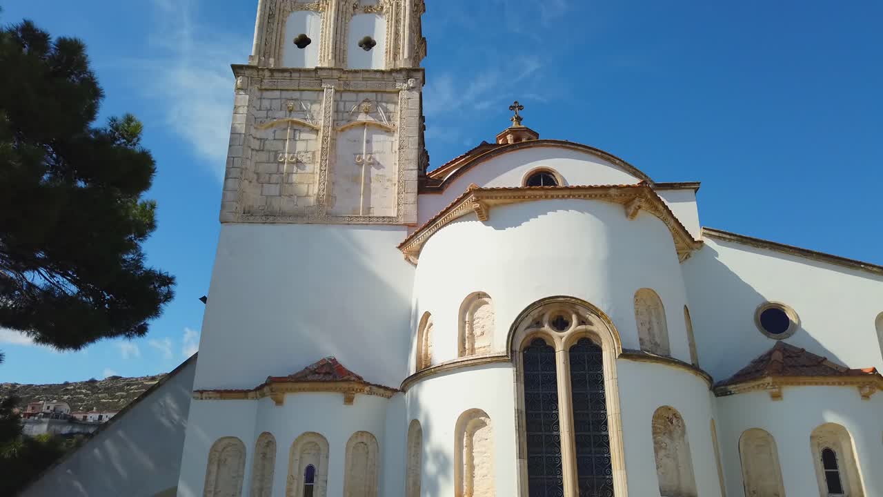 Facade of the Church of the Holy Cross. Sunlight shot. Lefkara, Cyprus