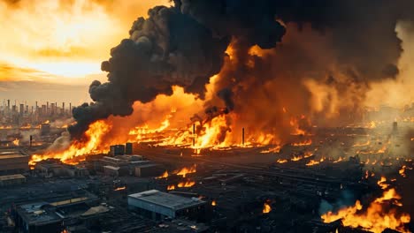 a large fire is burning in the middle of a city