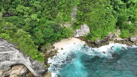 playa de arena blanca rodeada de bosque en bali