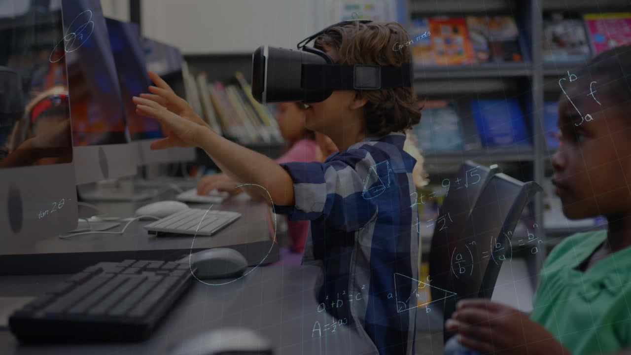 animación de ecuaciones matemáticas sobre escolares utilizando auriculares vr