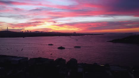 aerial view of istanbul golden horn at sunrise. turkey