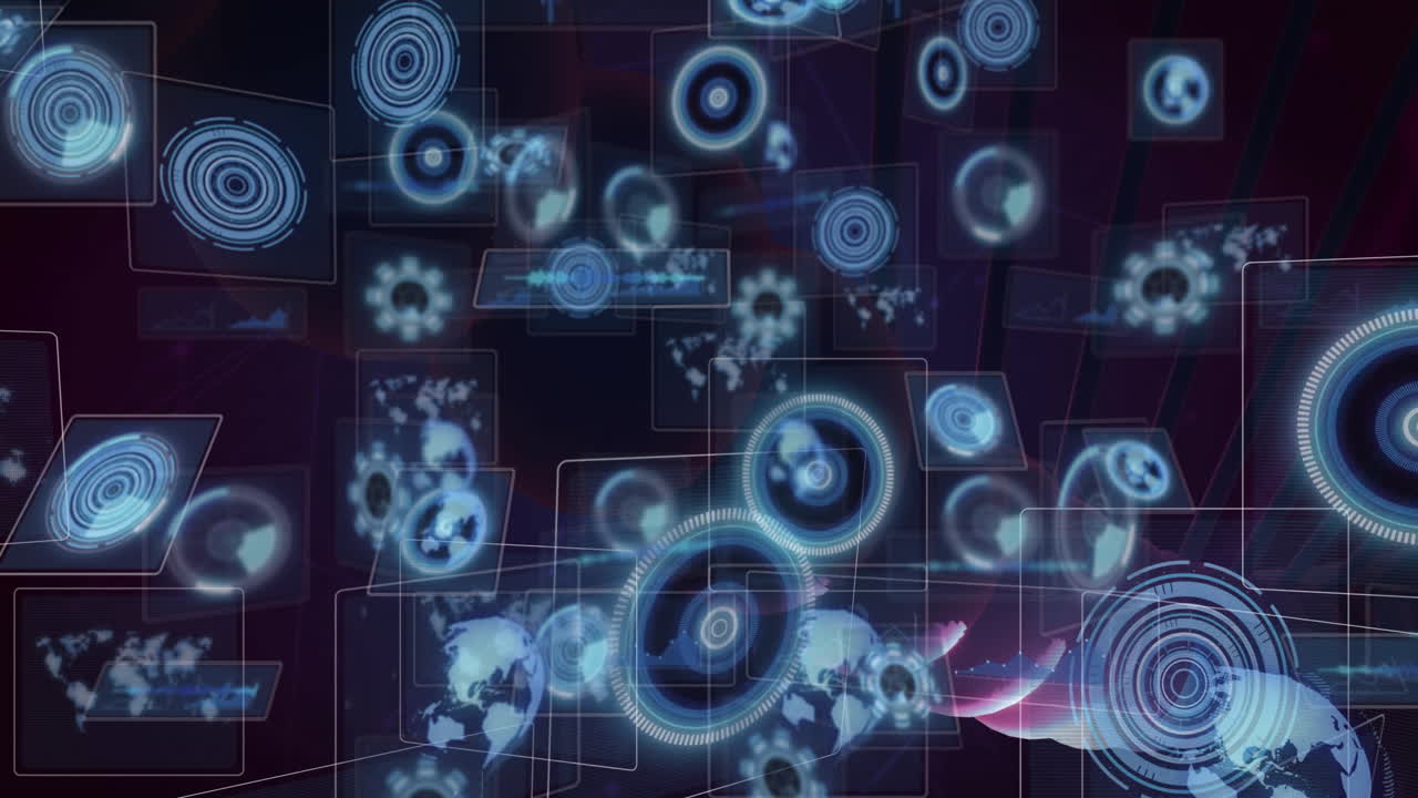 Glowing circular patterns and abstract data animation in futuristic digital interface