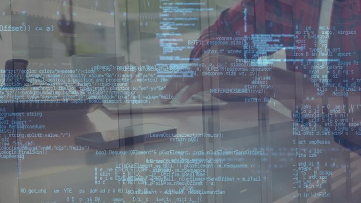 Animation af databehandling over hænder, der bruger en tablet