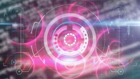 animation of scopes scanning and data processing on pink and purple background