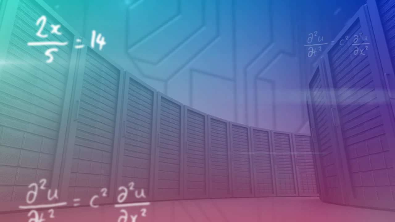 ecuaciones matemáticas que se mueven contra la sala del servidor