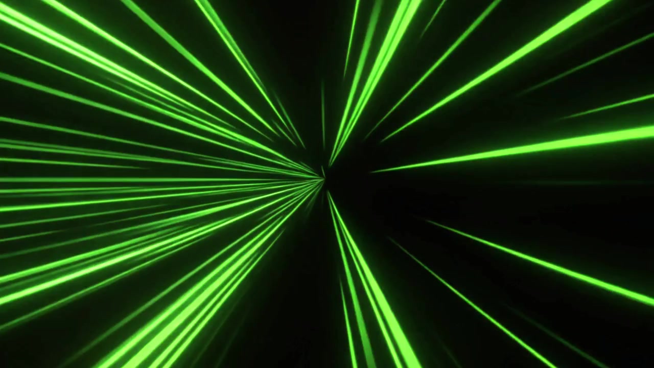 Strisce di luce verde astratte che si muovono velocemente nello spazio scuro