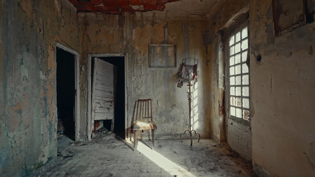 Sunlight Illuminates a Decaying Abandoned Room