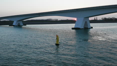 aerial: the famous zeelandbridge during sunset