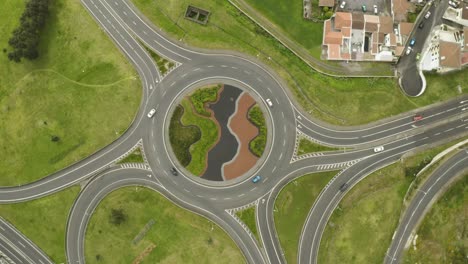 town down aerial view of the ponta delgada roundabout, azores