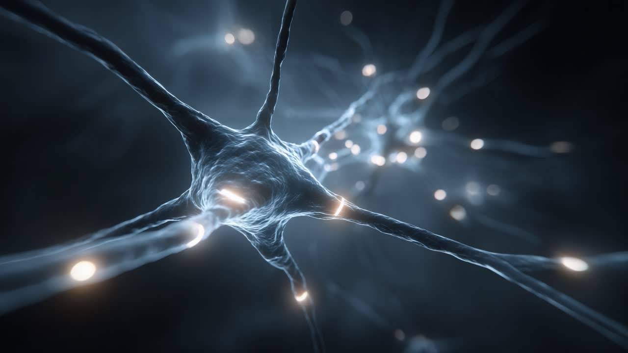 A Stunning Visualization of Neuronal Structures Highlighting Nerve Cell Connections and Signal Transmission in the Nervous System