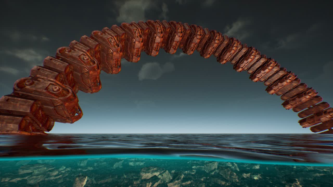 바다에서 오래된 부서진 ufo 외계인 우주선