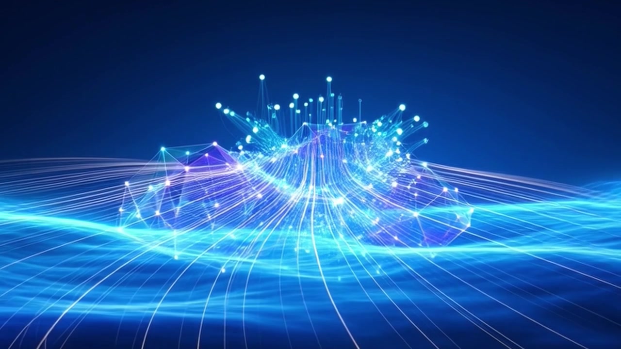 Abstract Digital Network Connection with Glowing Data Streams