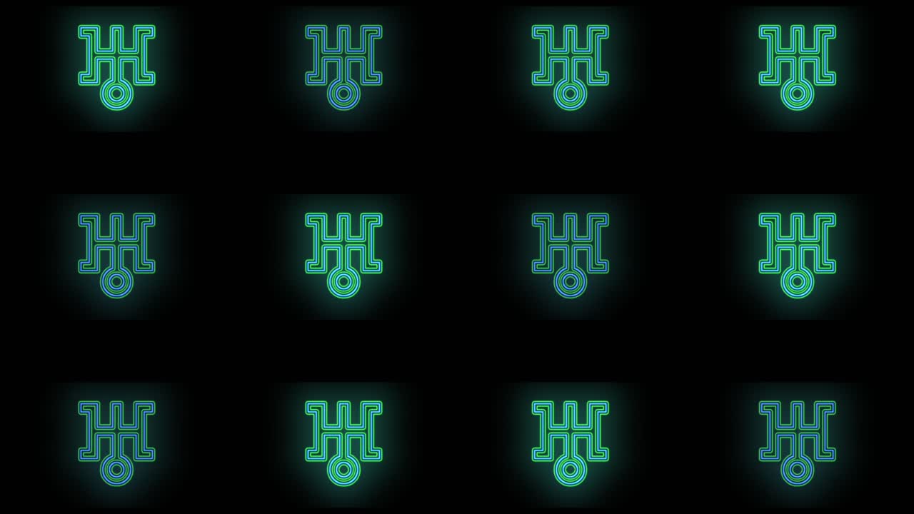 patrón de símbolos de japón verde neón pulsante en filas 4