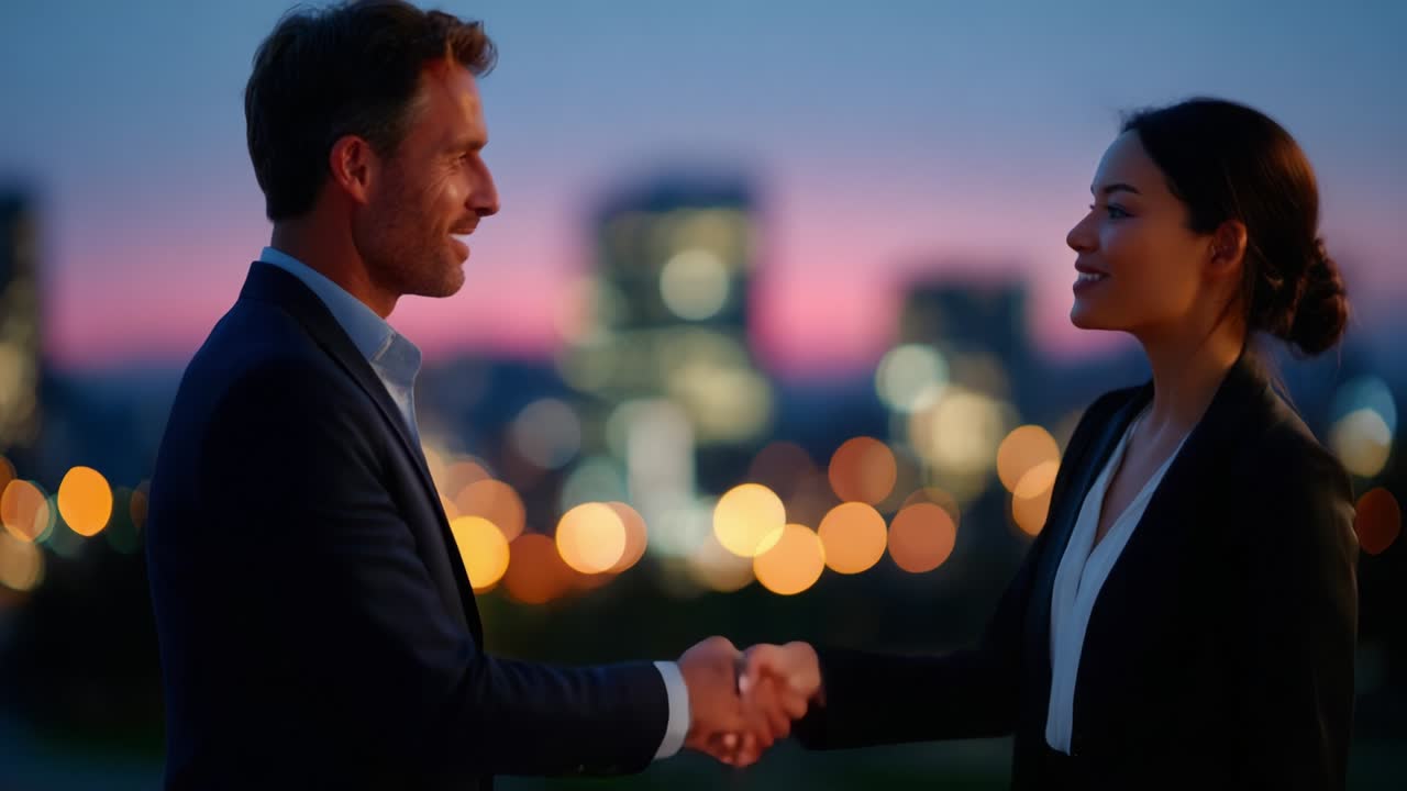 Business handshake at night