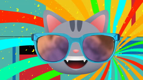 animation of cat and sunglasses vibrant lines pattern over green background