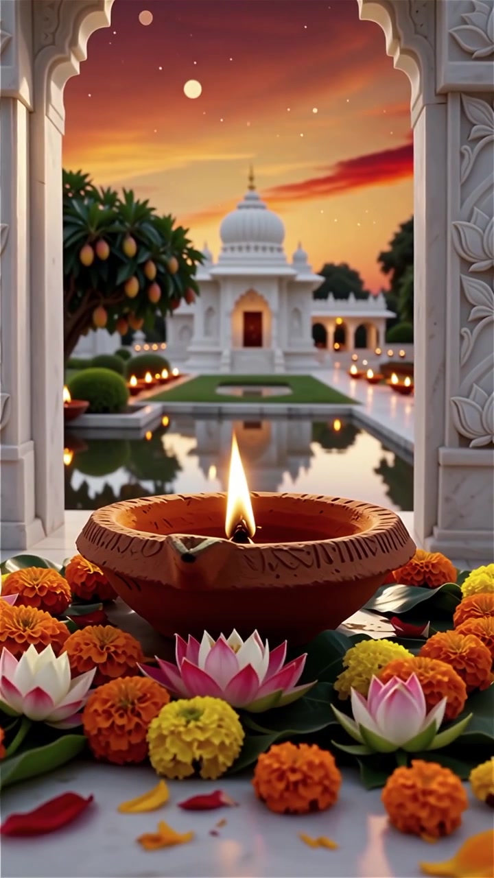 Diwali Festival Background with Lanterns and Traditional Diyas Decorations