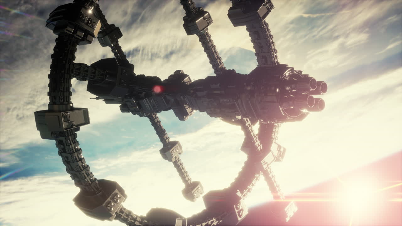 매우 상세한 거대한 우주선이 지구에 접근하고 있습니다.